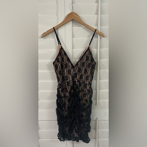 Lulus “Frilled to be Here” Black Lace Ruched Dress - Picture 4 of 9